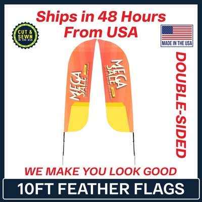 Feather Flag 10' Premium Double-Sided With Spike Base & Carry Bag - Made in the USA
