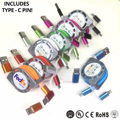 Convertible 3-in-1 Mobile Retractable USB Charging and Data Cable