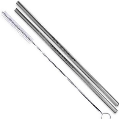 2 Piece Reusable Straight Silver Stainless Steel Straw with Cleaning Brush