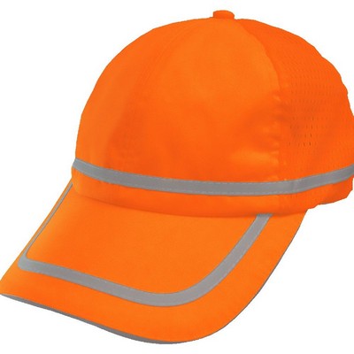 Reflective Apparel™ Hi-Vis Adjustable Safety Baseball Hat-Cotton Sweatbandi Fluorescent Red-Orange