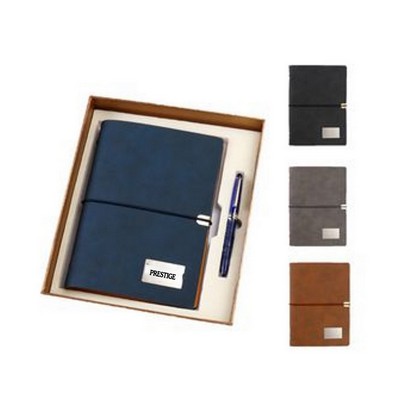 Refillable Leather Notebook And Pen Set