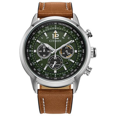 Citizen® Men's Avion Brown Leather Eco-Drive Watch w/Green Dial