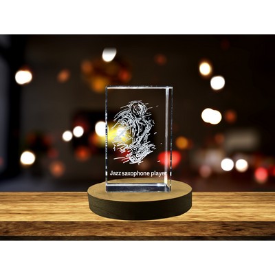 Jazz Saxophone Player 3D Engraved Crystal Trophy Award - Recognition of Melodic Mastery