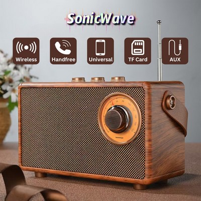 SonicWave Retro Bluetooth Speaker with USB, TF Card, AUX & FM Radio