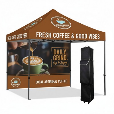 10x10' Deluxe Black Steel Frame Tent Kit w/ Dye Sublimation Canopy+Full Back Wall