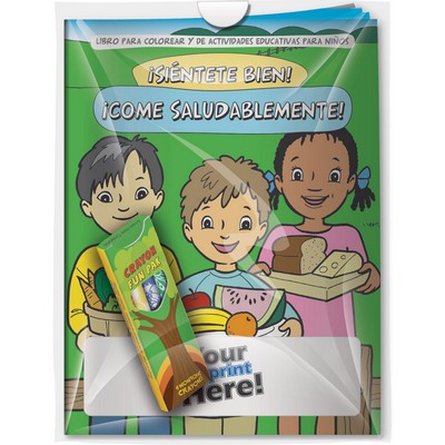 Combo Pack - "Feel Good! Eat Healthy! (Spanish)" Coloring Book & 4-Pack of Crayon in a Poly Bag