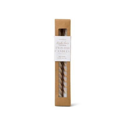 Cypress & Fir Twisted Tapers 10" Tall Metallic Ivory Candles, 2 Per Pack
