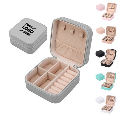 Multi-functional PU Leather Jewelry Storage Box Organizer w/Zipper Closure