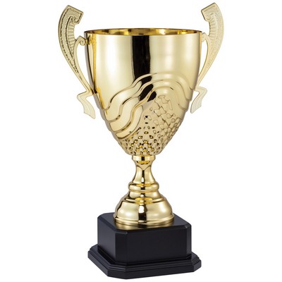 17 3/4" Gold Metal Swirl and Grid Cup on Black Marble Base