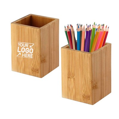 Natural Bamboo Solid Wood Pen Holder Desk Organizer for Office