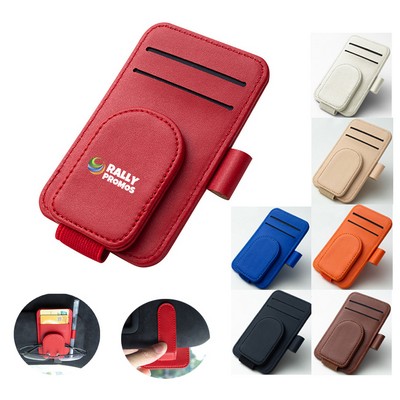 PU Leather Magnetic Auto Visor Eyeglasses Clip With Pen Slot