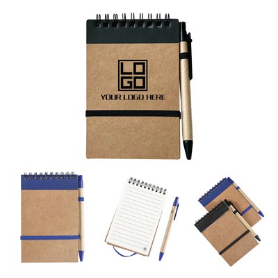 Kraft Paper Coil Pocket Notepad With Pen