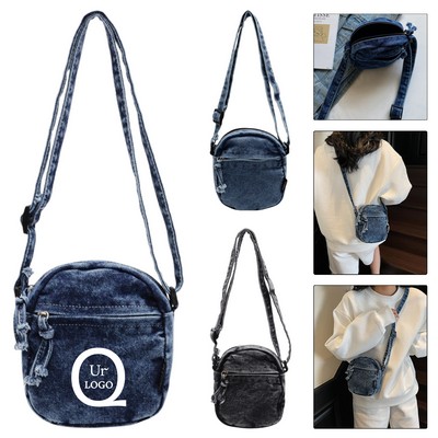 6.7 X 6.3" Denim Square Phone Pouch Bag W/ Denim-Zip