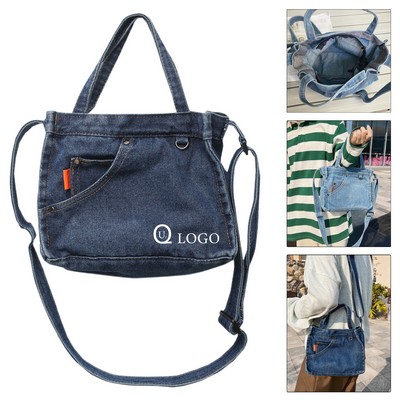 9.4 X 7.5" Denim Square Shoulder Bag W/ Dual-Handles