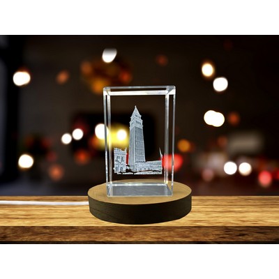 Campanile of San Marco Crystal Trophy - 3D Engraved Venetian Award w/LED Base Light