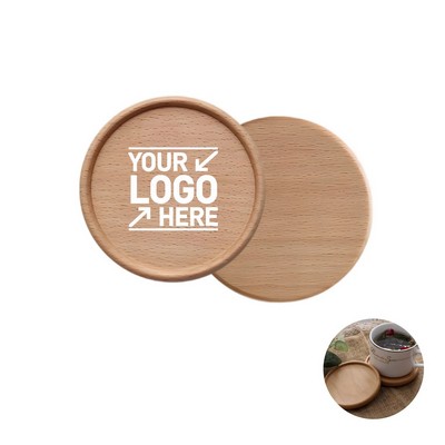 4" Beech Wood Round Beverage Coaster