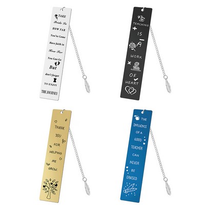 Stainless Steel Engraved Leaf Pendant Metal Bookmark