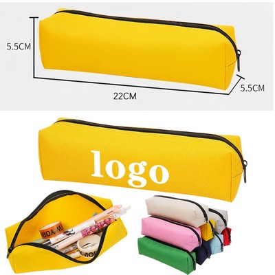 Solid Color Oxford Cloth Pencil Case With Large Capacity