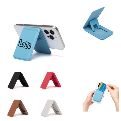 PU leather magnetic Double-Layer Mobile Phone Back Sticker with phone stand