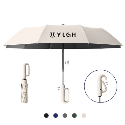 Foldable Press Open Umbrella With Carabiner Handle