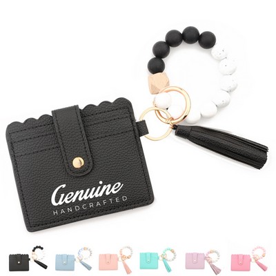 Card Holder Wallet with Beaded Keychain Bracelet