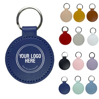 Round PU Leather Keychain with Metal Key Ring