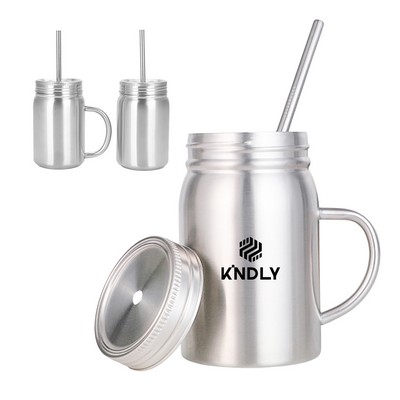 16oz Mason Jar Stainless Steel Cups W/ Straw