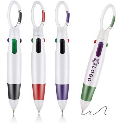 4In1 Multicolor Retractable Ballpoint Pens W/ Carabiner Clip