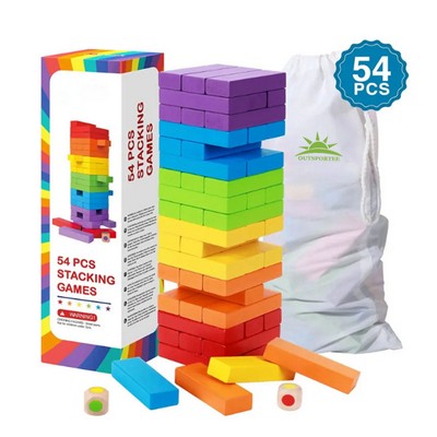 54 Pcs Colorful Wooden Stacking Tower Board Game with Dice