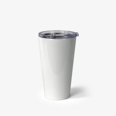 16 oz Stainless Steel Insulated Tumbler w/Clear Plastic Lid - White