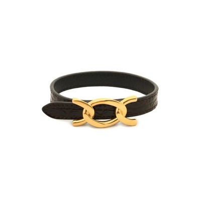 Saint Laurent Croc Embossed Black Leather Chain Bracelet