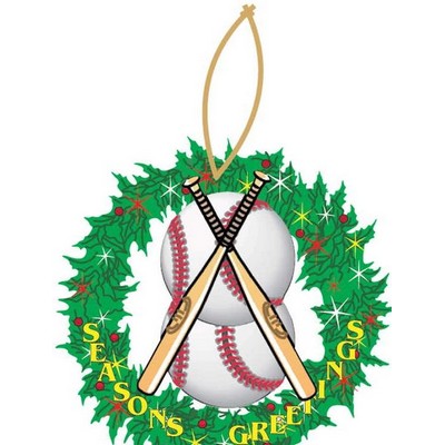 Baseballs & Bats Promotional Wreath Ornament w/ Black Back (8 Square Inch)