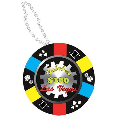 Las Vegas $100 Poker Chip Promotional Key Chain w/ Black Back (3 Square Inch)
