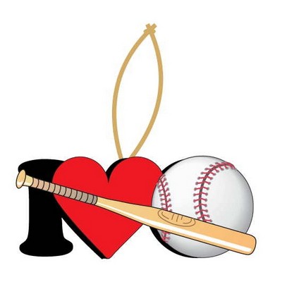 I Love Baseball w/ Bat Ornament w/ Black Back (10 Square Inch)