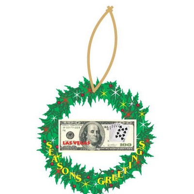Las Vegas Royal Flush $100 Bill Wreath Ornament w/ Black Back (3 Square Inch)