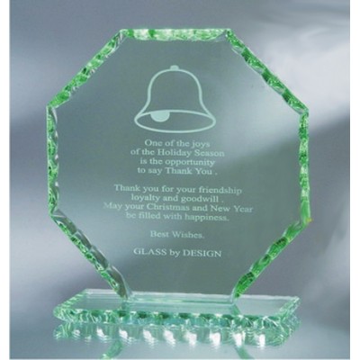 7 3/8" Jade Glass Octagon Award w/Pearl Edge