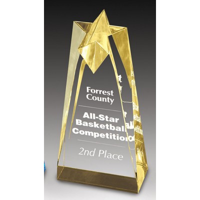 Sculpted Acrylic Star Gold Reflective Column Award - 3 1/2"x8"x 2" thick