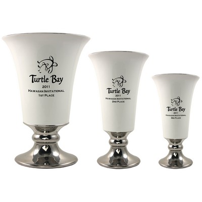 White/Chrome Silver Trumpet Ceramic Trophy