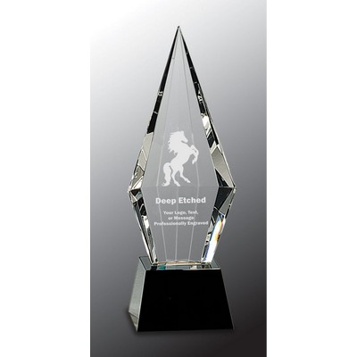 9 1/2" Obelisk Facet Crystal on Black Pedestal Base Crystal Award