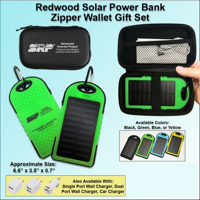 Redwood Solar Power Bank Zipper Wallet Gift Set 5000 mAh - Green