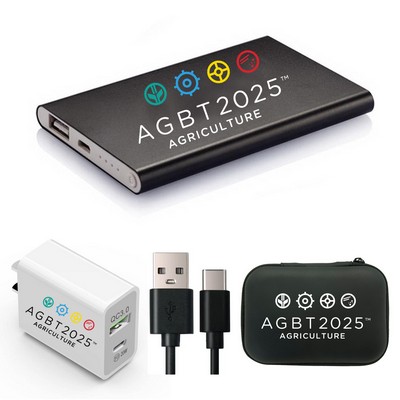 Ultra-Slim 5000mAh Metal Power Bank Travel Kit - UL Certified