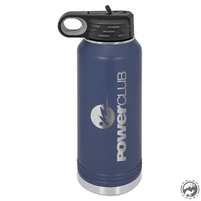 Powder Coated Dark Blue Travel Water Bottle Includes Straw