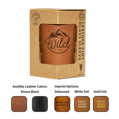 Full-Grain Leather Pint Sleeve with Glass & Gift Box
