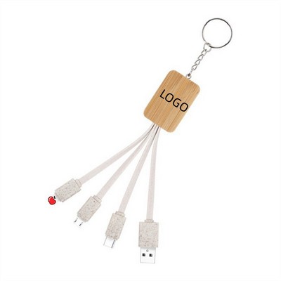 Degradable Rectangle Bamboo 3-in-1 USB Charging Cable