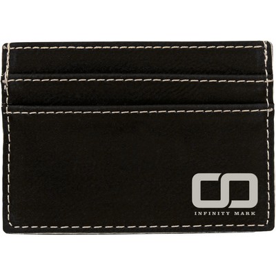 4" x 2 3/4" Black/Silver Leatherette Wallet Clip
