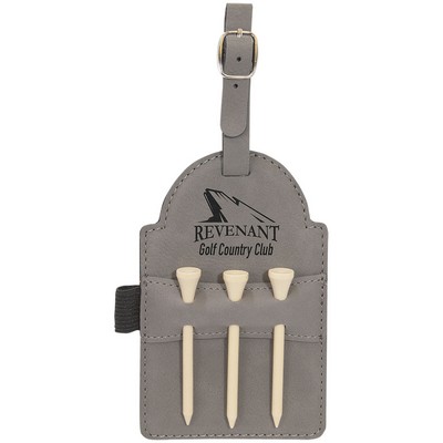 5" x 3 1/4" Gray Leatherette Golf Bag Tag with 3 Wooden Tees