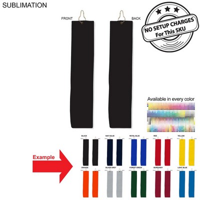 Colored Velour Terry Cotton Blend Golf Towel, Trifold Grommet and Hook, Finished Size (6"x25")