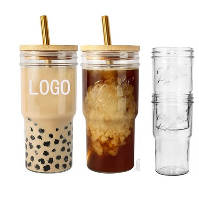 24 Oz. Glass Tumblers with Lid & Straw & Brush