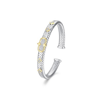 Charles Garnier Sterling Silver "New Mesh" CZ Cuff Bangle - Silver and Gold
