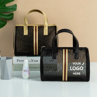 Portable Mesh Cosmetic Toiletries Bag with Handle